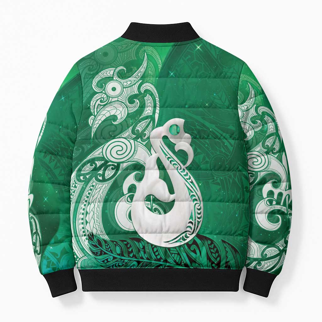 New Zealand Matariki Bomber Puffer Jacket Maori Manaia Galaxy Silver Fern Green Color LT22 - Polynesian Pride