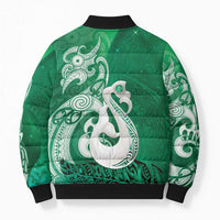 New Zealand Matariki Bomber Puffer Jacket Maori Manaia Galaxy Silver Fern Green Color LT22 - Polynesian Pride