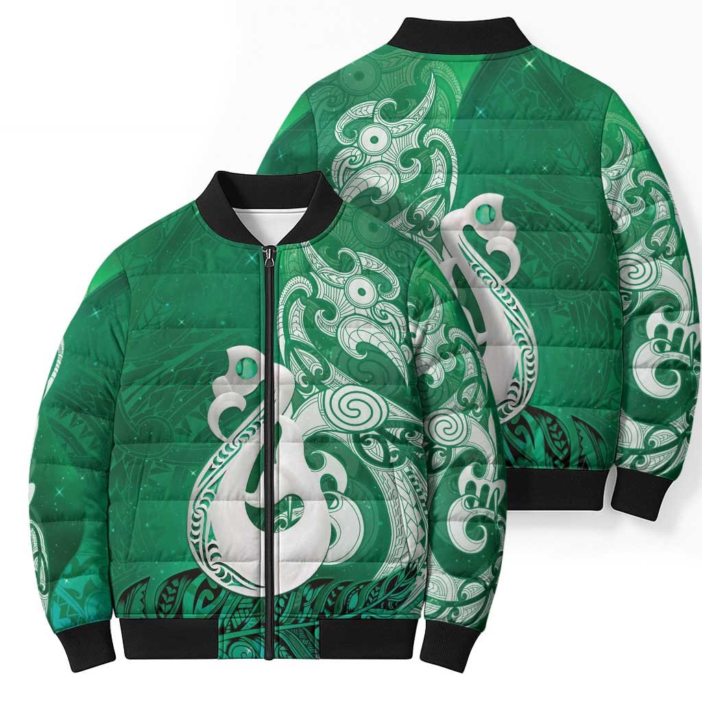 New Zealand Matariki Bomber Puffer Jacket Maori Manaia Galaxy Silver Fern Green Color LT22 - Polynesian Pride
