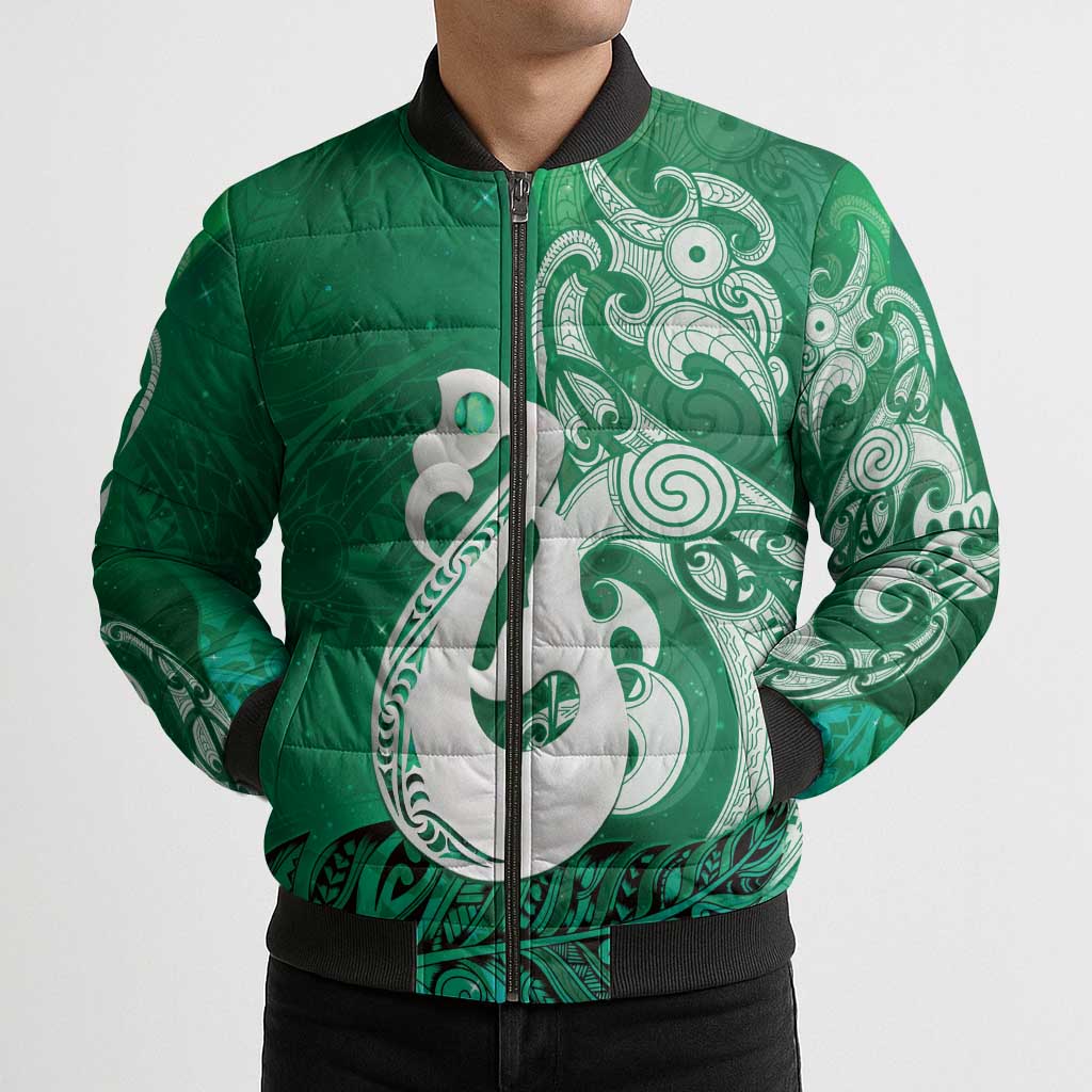 New Zealand Matariki Bomber Puffer Jacket Maori Manaia Galaxy Silver Fern Green Color LT22 - Polynesian Pride