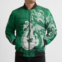 New Zealand Matariki Bomber Puffer Jacket Maori Manaia Galaxy Silver Fern Green Color LT22 - Polynesian Pride