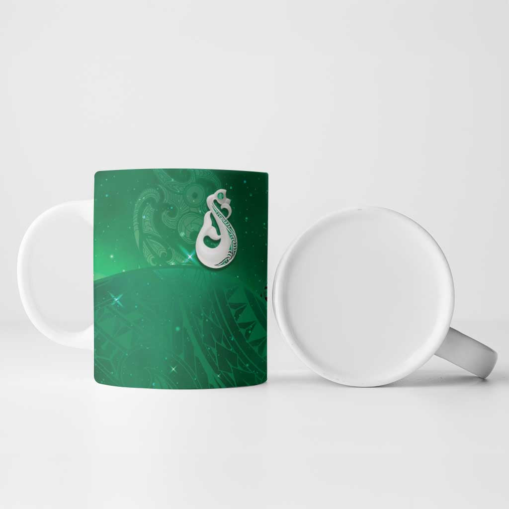 New Zealand Matariki Ceramic Mug Maori Manaia Galaxy Silver Fern Green Color