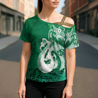 New Zealand Matariki Cross Shoulder Shirt Maori Manaia Galaxy Silver Fern Green Color LT22 - Polynesian Pride