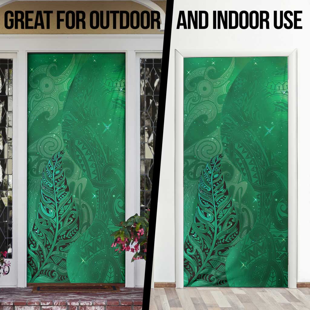 New Zealand Matariki Door Cover Maori Manaia Galaxy Silver Fern Green Color LT22 - Polynesian Pride
