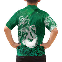 New Zealand Matariki Family Matching Long Sleeve Bodycon Dress and Hawaiian Shirt Maori Manaia Galaxy Silver Fern Green Color LT22 - Polynesian Pride