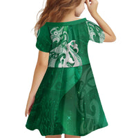 New Zealand Matariki Family Matching Summer Maxi Dress and Hawaiian Shirt Maori Manaia Galaxy Silver Fern Green Color LT22 - Polynesian Pride