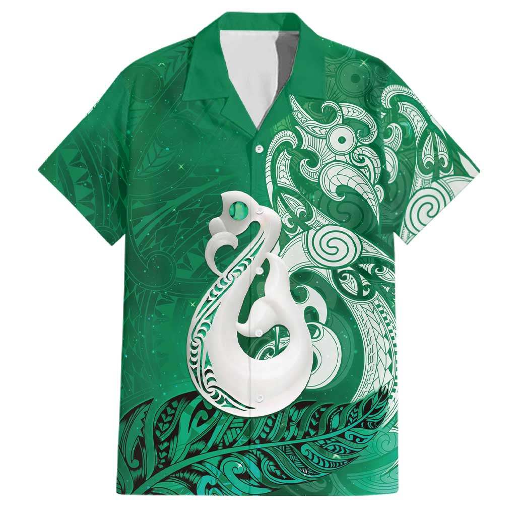 New Zealand Matariki Family Matching Summer Maxi Dress and Hawaiian Shirt Maori Manaia Galaxy Silver Fern Green Color LT22 Dad's Shirt - Short Sleeve Green - Polynesian Pride