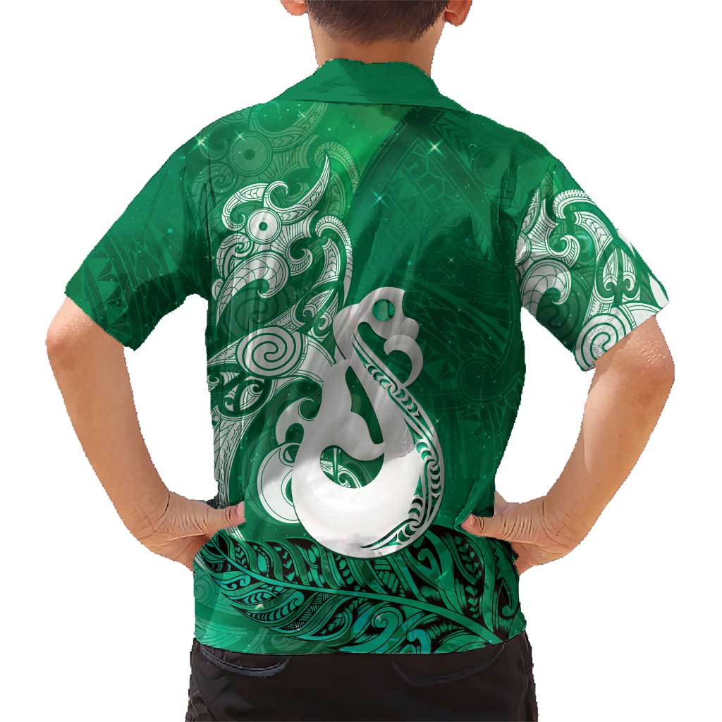 New Zealand Matariki Family Matching Tank Maxi Dress and Hawaiian Shirt Maori Manaia Galaxy Silver Fern Green Color LT22 - Polynesian Pride