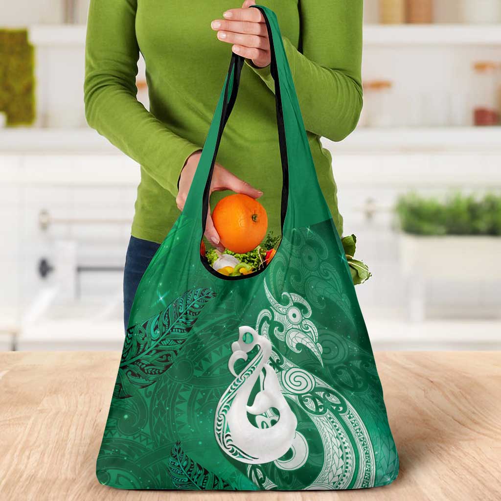 New Zealand Matariki Grocery Bag Maori Manaia Galaxy Silver Fern Green Color LT22 - Polynesian Pride