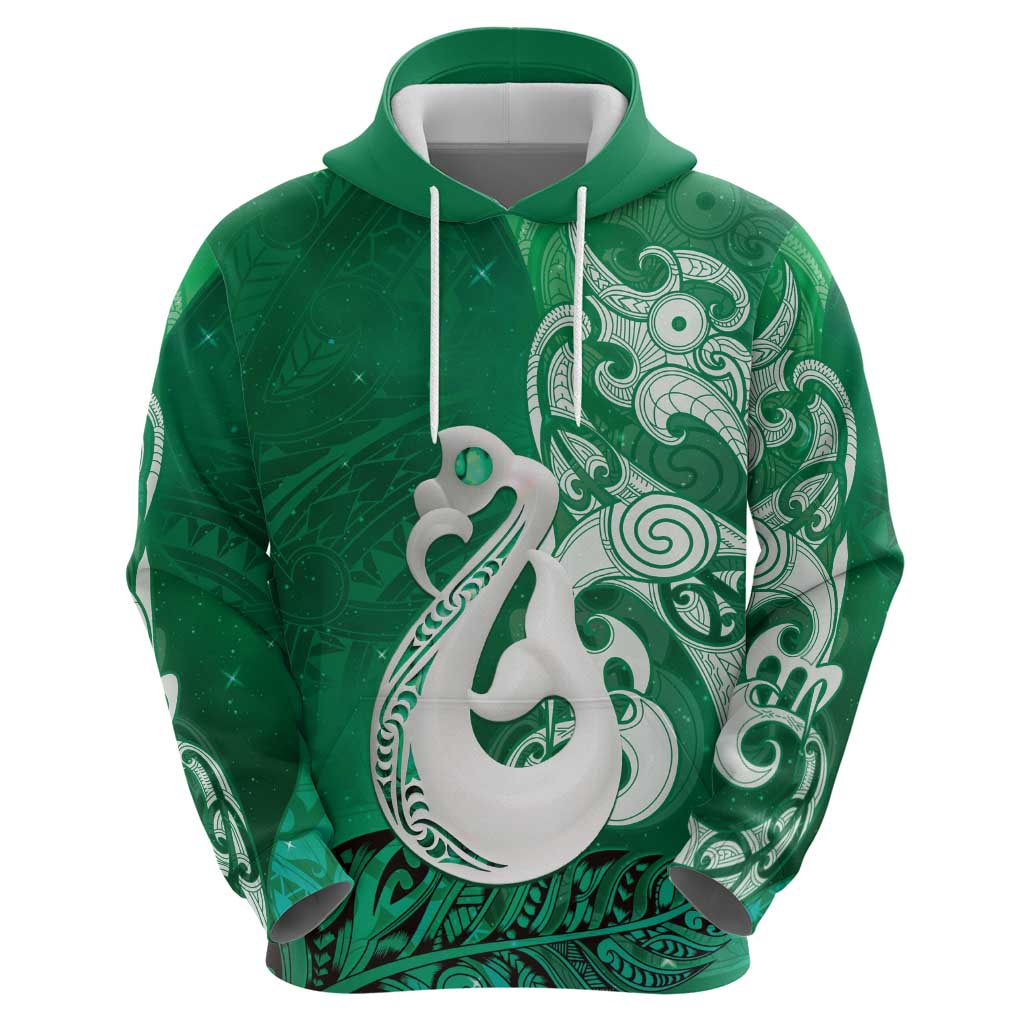 New Zealand Matariki Hoodie Maori Manaia Galaxy Silver Fern Green Color LT22 - Polynesian Pride