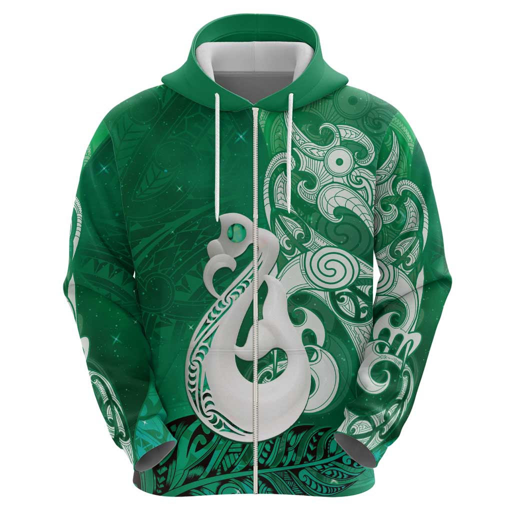 New Zealand Matariki Hoodie Maori Manaia Galaxy Silver Fern Green Color LT22 - Polynesian Pride