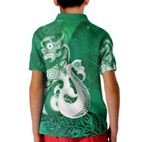 New Zealand Matariki Kid Polo Shirt Maori Manaia Galaxy Silver Fern Green Color LT22 - Polynesian Pride