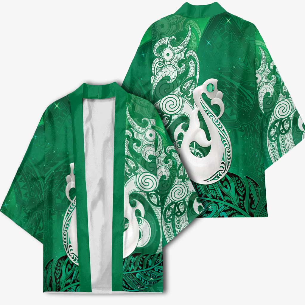 New Zealand Matariki Kimono Maori Manaia Galaxy Silver Fern Green Color LT22 - Polynesian Pride