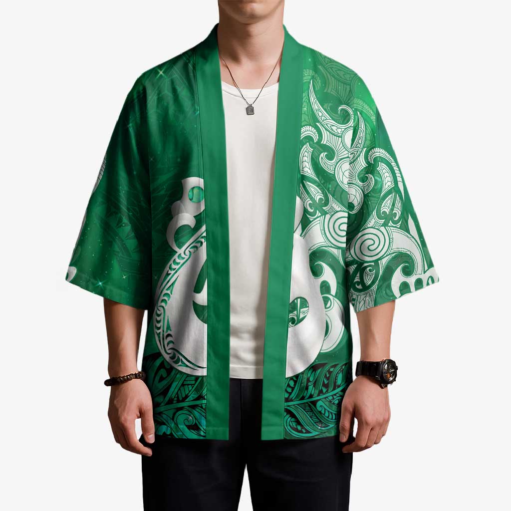New Zealand Matariki Kimono Maori Manaia Galaxy Silver Fern Green Color LT22 - Polynesian Pride