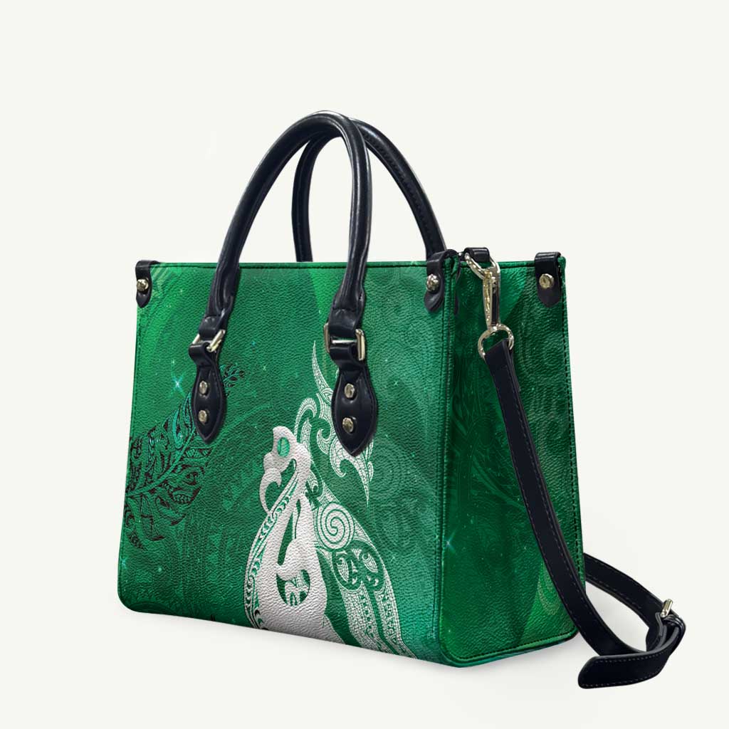 New Zealand Matariki Leather Bag Maori Manaia Galaxy Silver Fern Green Color