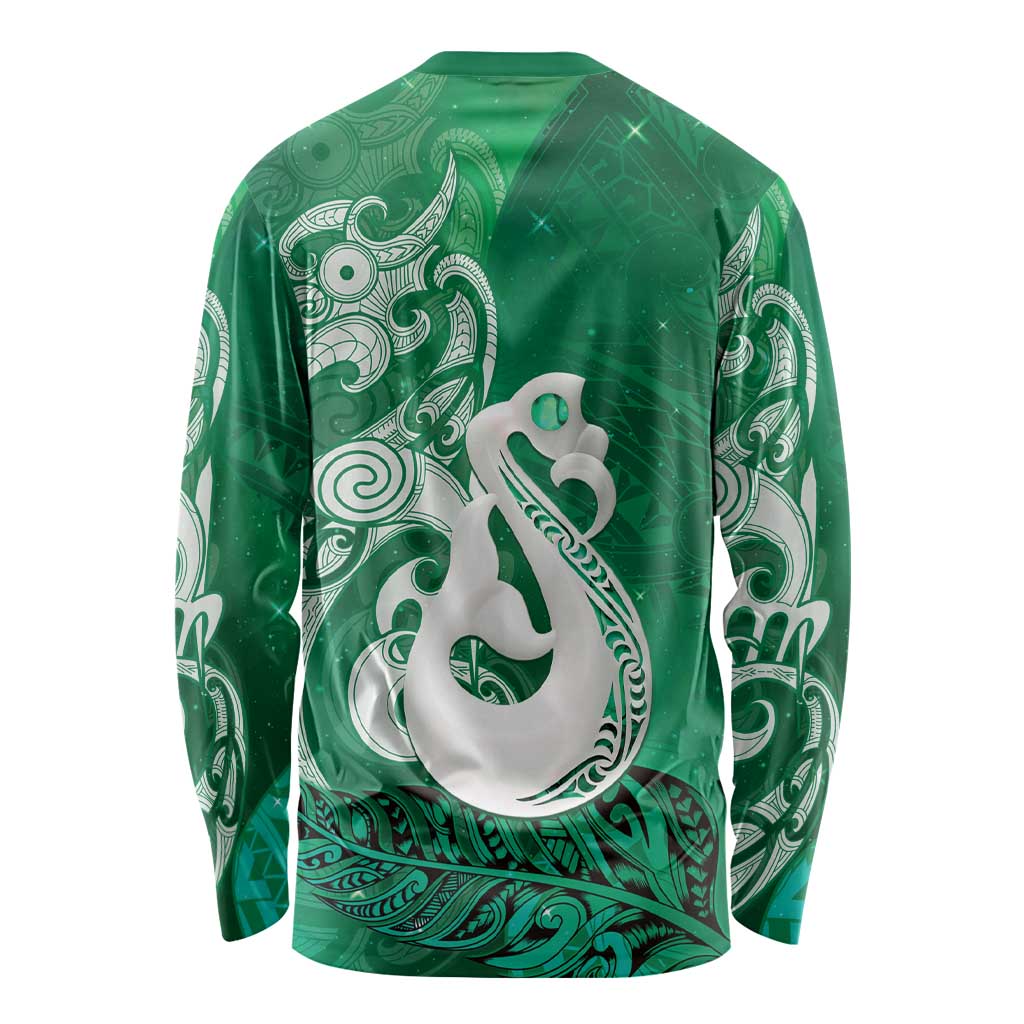 New Zealand Matariki Long Sleeve Shirt Maori Manaia Galaxy Silver Fern Green Color LT22 - Polynesian Pride