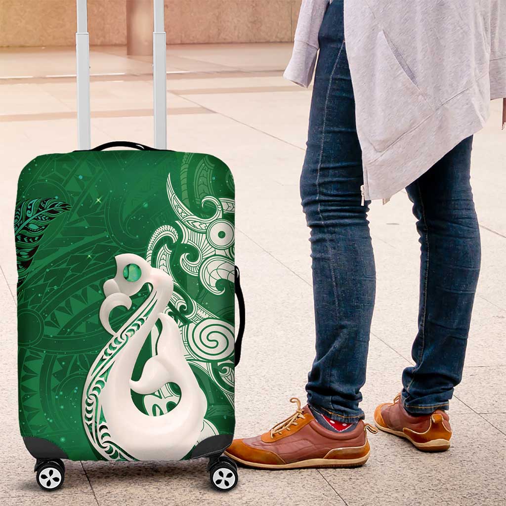 New Zealand Matariki Luggage Cover Maori Manaia Galaxy Silver Fern Green Color LT22 Green - Polynesian Pride
