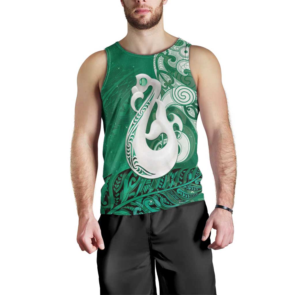 New Zealand Matariki Men Tank Top Maori Manaia Galaxy Silver Fern Green Color LT22 - Polynesian Pride