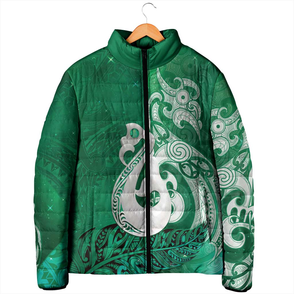 New Zealand Matariki Padded Jacket Maori Manaia Galaxy Silver Fern Green Color LT22 - Polynesian Pride