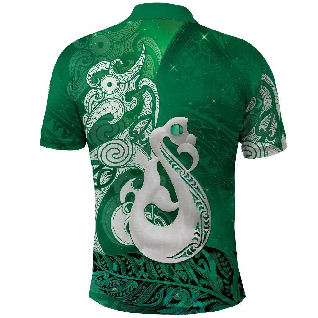 New Zealand Matariki Polo Shirt Maori Manaia Galaxy Silver Fern Green Color LT22 - Polynesian Pride