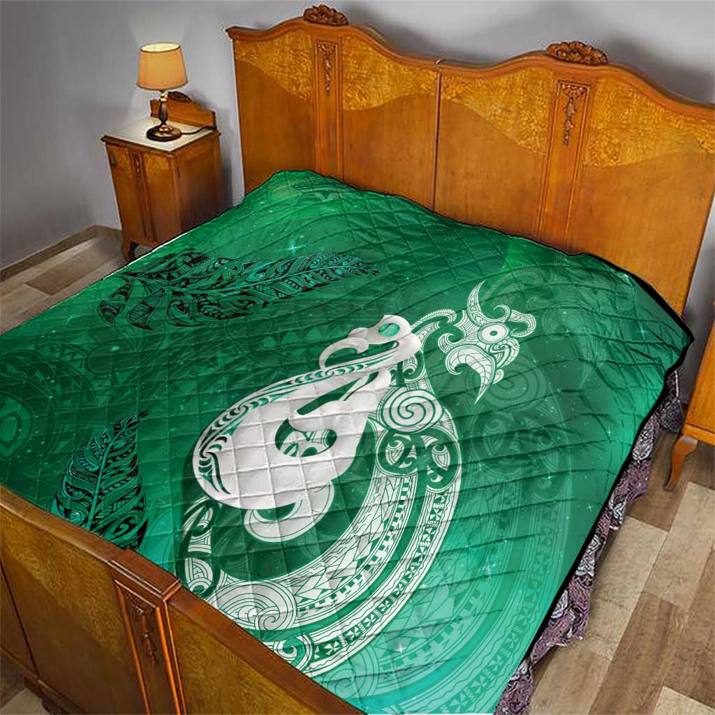 New Zealand Matariki Quilt Maori Manaia Galaxy Silver Fern Green Color LT22 - Polynesian Pride