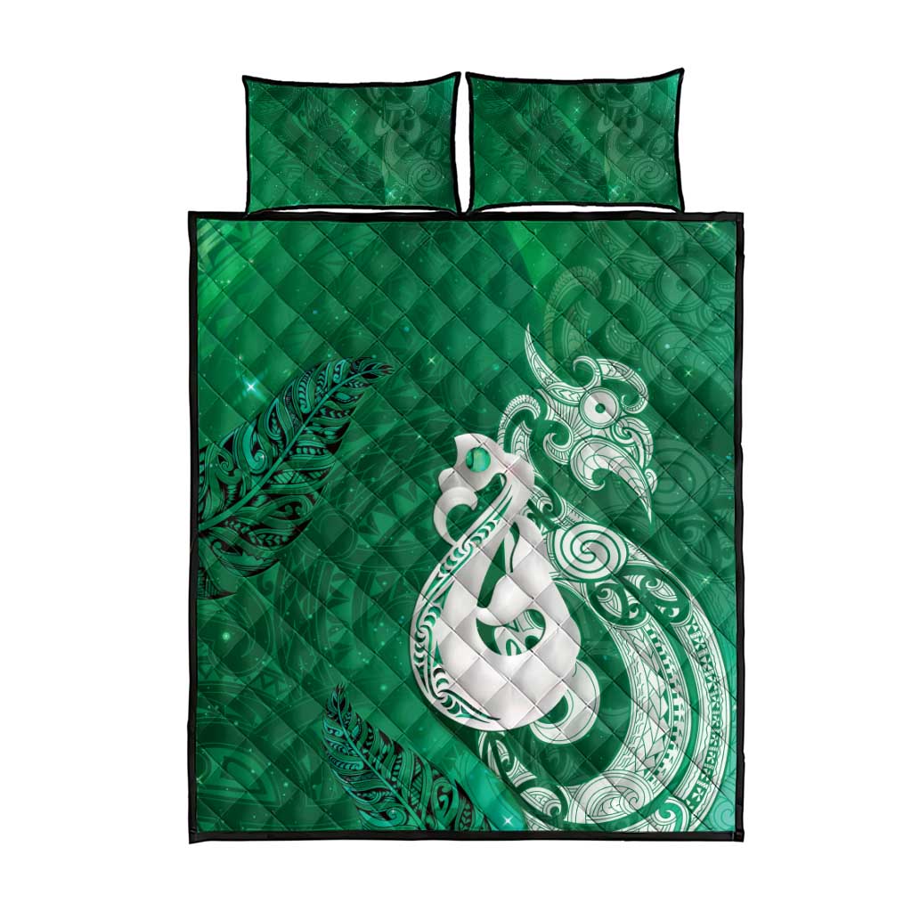 New Zealand Matariki Quilt Bed Set Maori Manaia Galaxy Silver Fern Green Color LT22 - Polynesian Pride