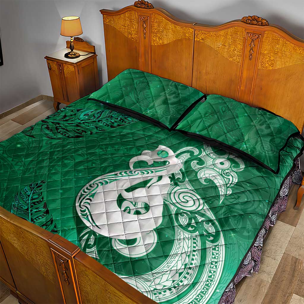 New Zealand Matariki Quilt Bed Set Maori Manaia Galaxy Silver Fern Green Color LT22 - Polynesian Pride