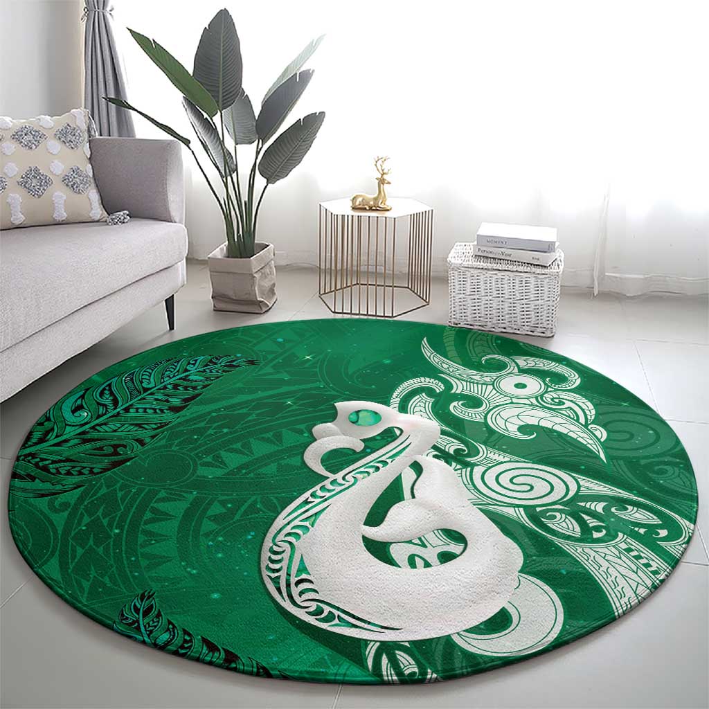 New Zealand Matariki Round Carpet Maori Manaia Galaxy Silver Fern Green Color LT22 - Polynesian Pride