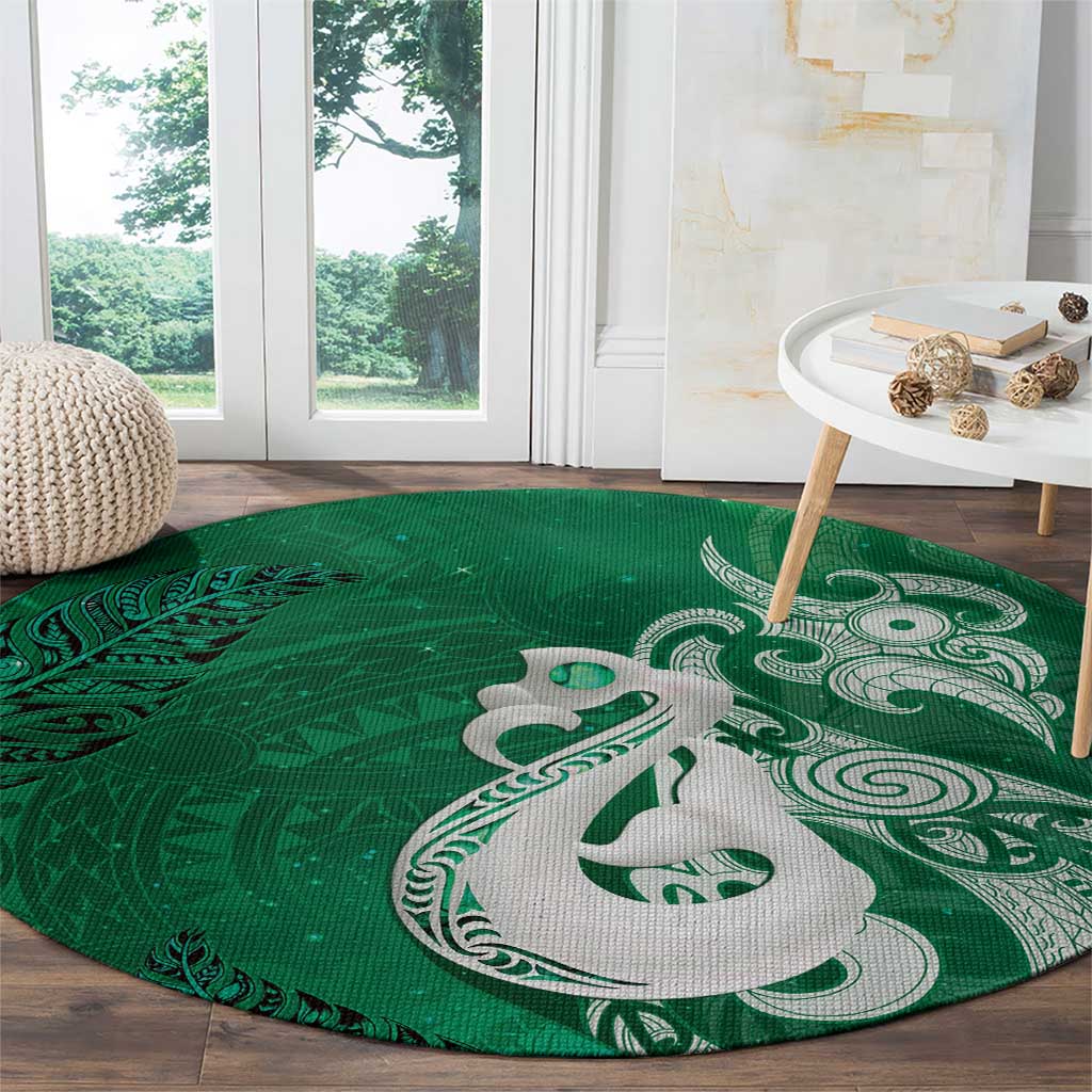 New Zealand Matariki Round Carpet Maori Manaia Galaxy Silver Fern Green Color LT22 - Polynesian Pride