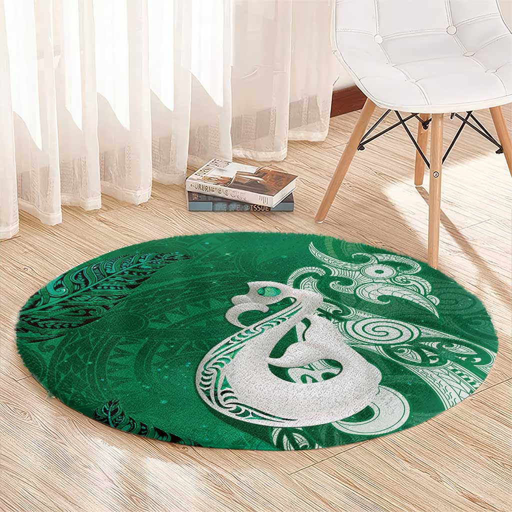 New Zealand Matariki Round Carpet Maori Manaia Galaxy Silver Fern Green Color LT22 - Polynesian Pride