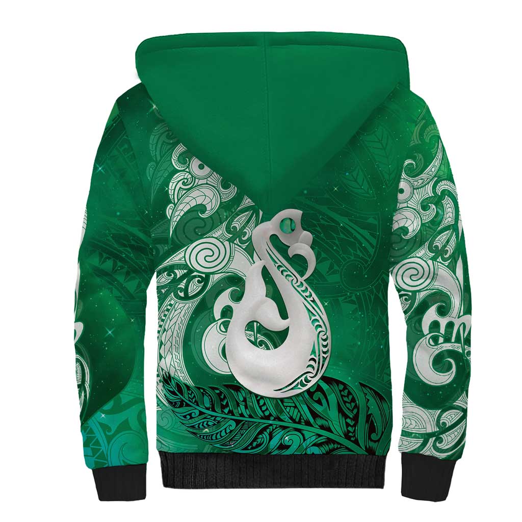 New Zealand Matariki Sherpa Hoodie Maori Manaia Galaxy Silver Fern Green Color LT22 - Polynesian Pride