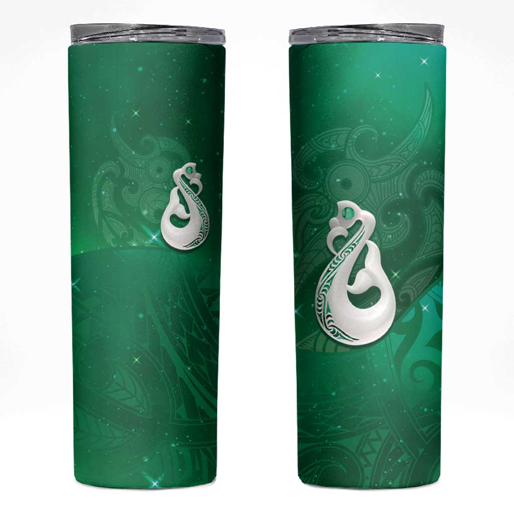New Zealand Matariki Skinny Tumbler Maori Manaia Galaxy Silver Fern Green Color LT22 Green - Polynesian Pride