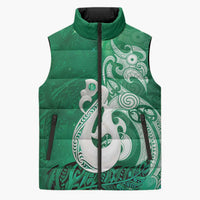 New Zealand Matariki Sleeveless Puffer Jacket Maori Manaia Galaxy Silver Fern Green Color LT22 Unisex Green - Polynesian Pride