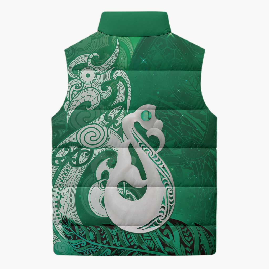 New Zealand Matariki Sleeveless Puffer Jacket Maori Manaia Galaxy Silver Fern Green Color LT22 - Polynesian Pride