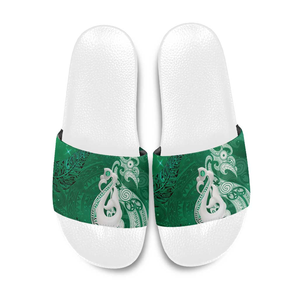 New Zealand Matariki Slide Sandals Maori Manaia Galaxy Silver Fern Green Color LT22 Green - Polynesian Pride
