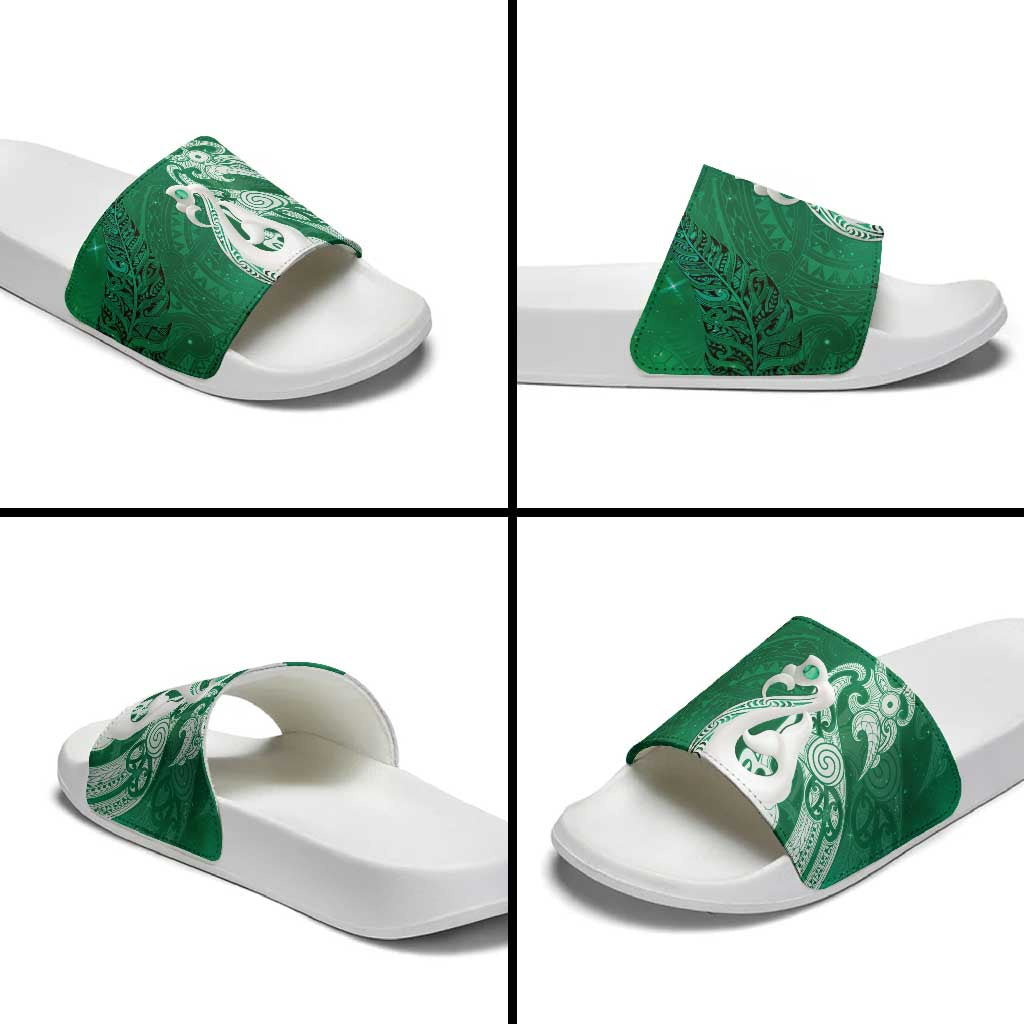 New Zealand Matariki Slide Sandals Maori Manaia Galaxy Silver Fern Green Color LT22 - Polynesian Pride