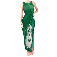 New Zealand Matariki Tank Maxi Dress Maori Manaia Galaxy Silver Fern Green Color LT22 Women Green - Polynesian Pride