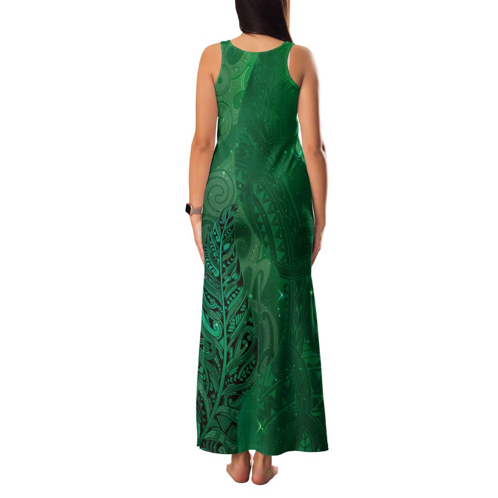 New Zealand Matariki Tank Maxi Dress Maori Manaia Galaxy Silver Fern Green Color LT22 - Polynesian Pride