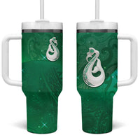 New Zealand Matariki Tumbler With Handle Maori Manaia Galaxy Silver Fern Green Color LT22 One Size: 40 oz Green - Polynesian Pride