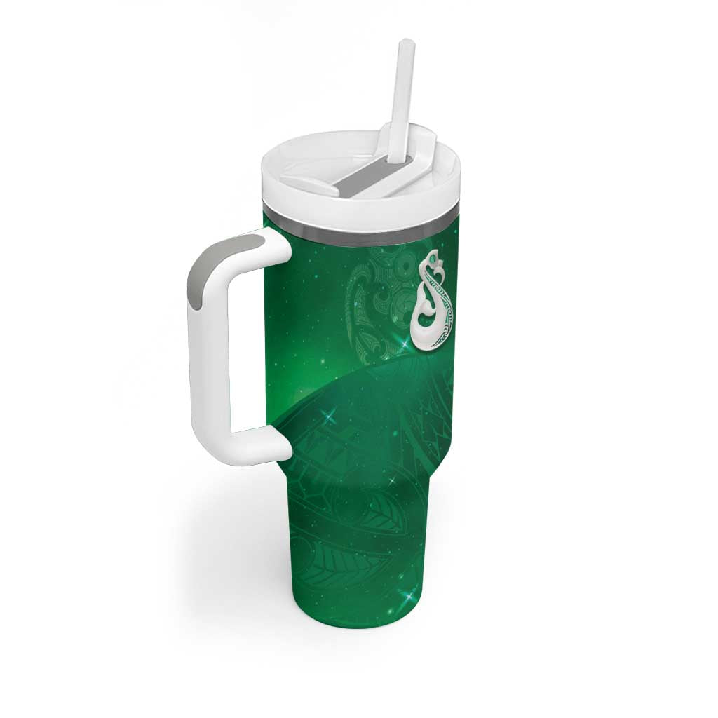 New Zealand Matariki Tumbler With Handle Maori Manaia Galaxy Silver Fern Green Color LT22 - Polynesian Pride