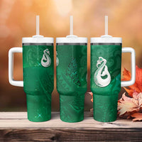 New Zealand Matariki Tumbler With Handle Maori Manaia Galaxy Silver Fern Green Color LT22 - Polynesian Pride