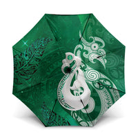 New Zealand Matariki Umbrella Maori Manaia Galaxy Silver Fern Green Color LT22 One Size Folded 11.42 inch Opened Diameter 37.4 inch Green - Polynesian Pride