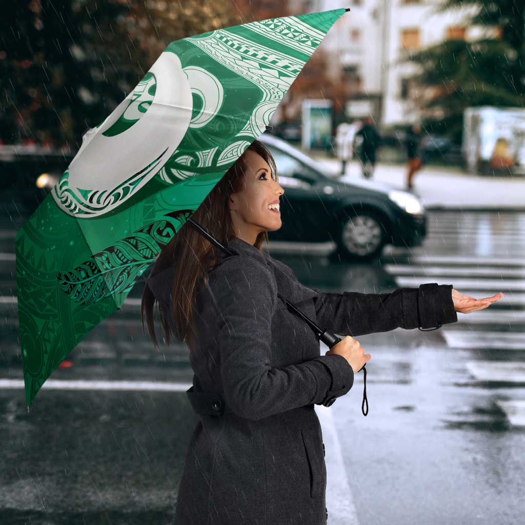 New Zealand Matariki Umbrella Maori Manaia Galaxy Silver Fern Green Color LT22 - Polynesian Pride