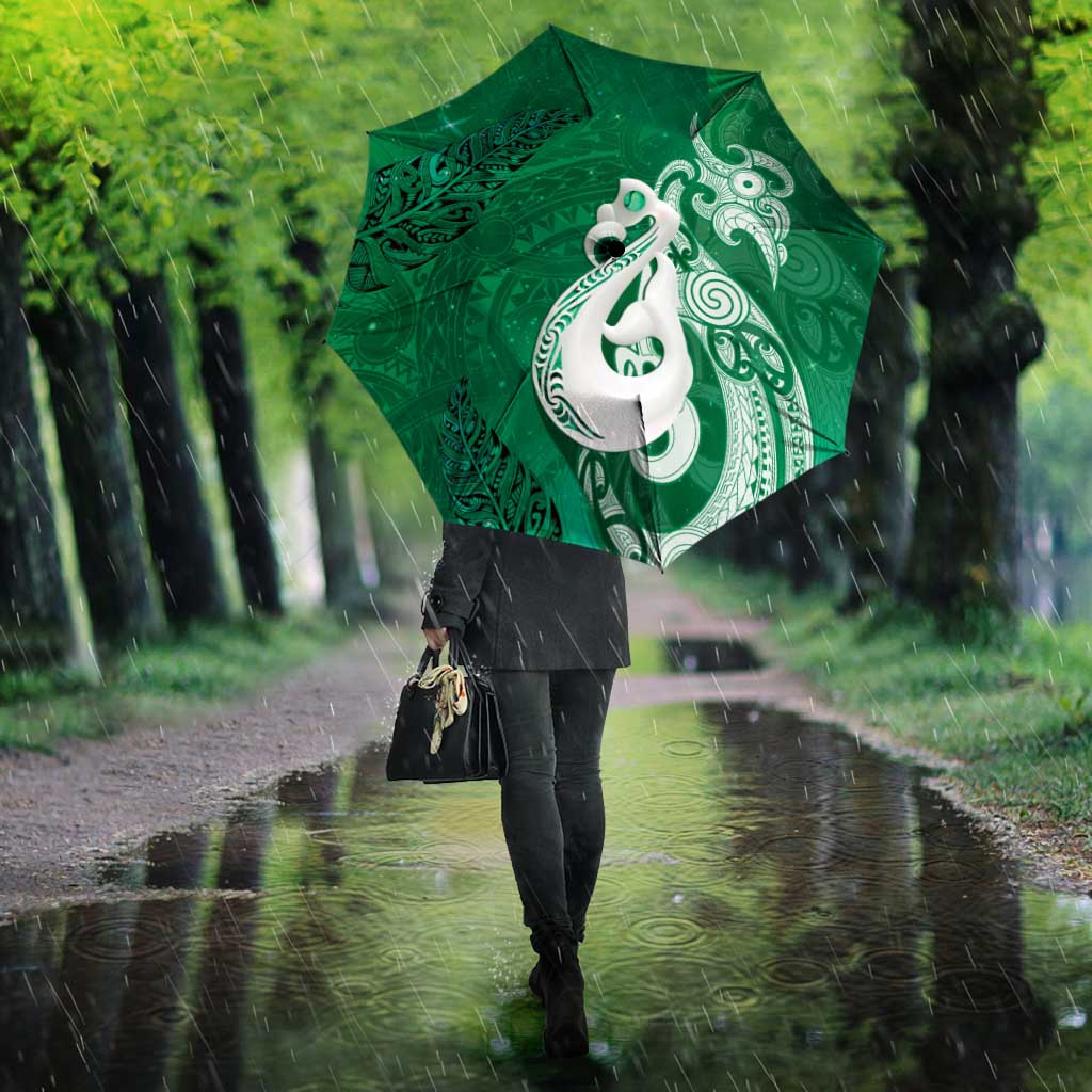 New Zealand Matariki Umbrella Maori Manaia Galaxy Silver Fern Green Color LT22 - Polynesian Pride