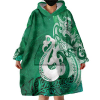 New Zealand Matariki Wearable Blanket Hoodie Maori Manaia Galaxy Silver Fern Green Color LT22 - Polynesian Pride