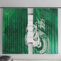 New Zealand Matariki Window Curtain Maori Manaia Galaxy Silver Fern Green Color LT22 With Hooks Green - Polynesian Pride