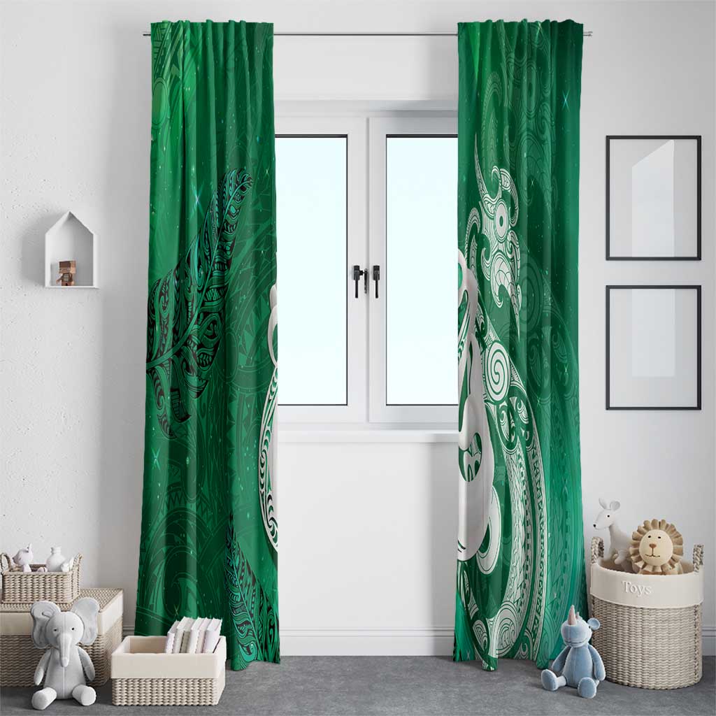 New Zealand Matariki Window Curtain Maori Manaia Galaxy Silver Fern Green Color LT22 - Polynesian Pride