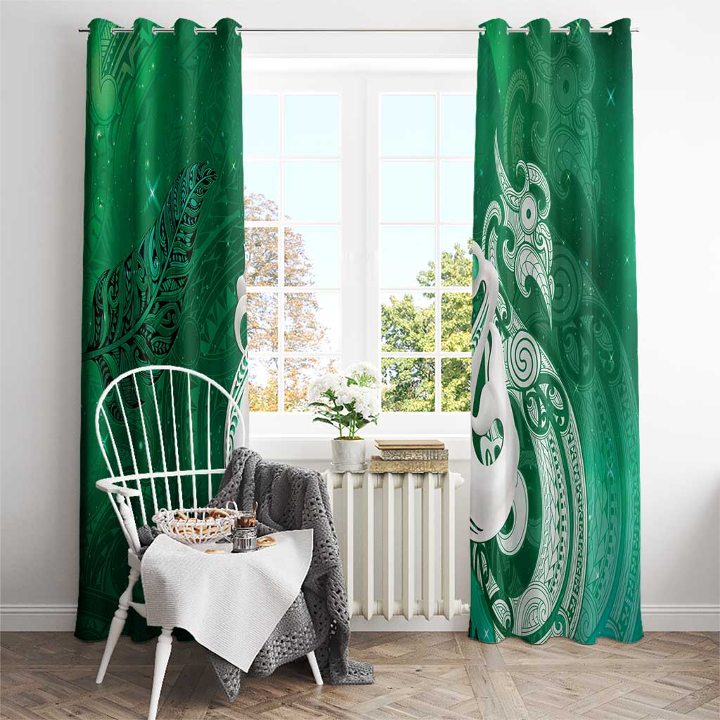 New Zealand Matariki Window Curtain Maori Manaia Galaxy Silver Fern Green Color LT22 - Polynesian Pride
