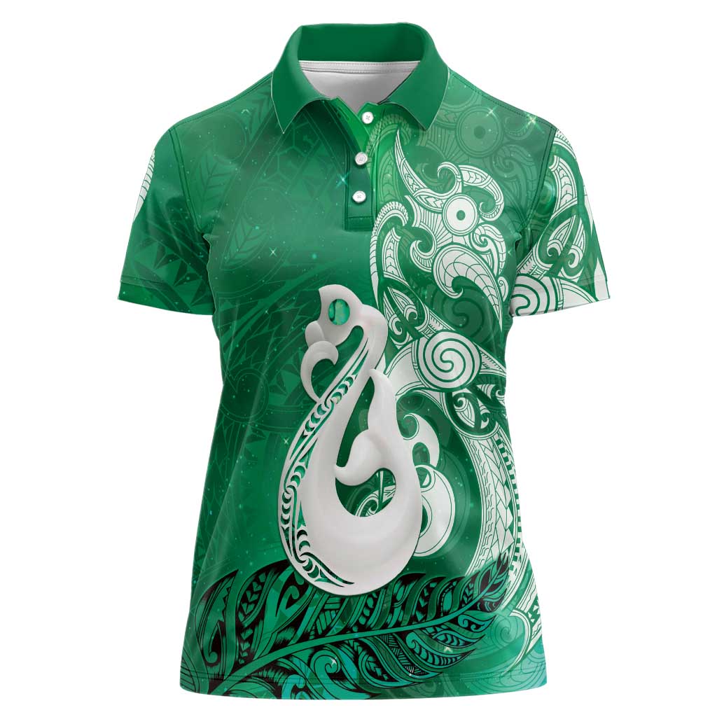 New Zealand Matariki Women Polo Shirt Maori Manaia Galaxy Silver Fern Green Color LT22 Female Green - Polynesian Pride