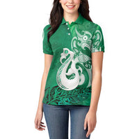 New Zealand Matariki Women Polo Shirt Maori Manaia Galaxy Silver Fern Green Color LT22 - Polynesian Pride